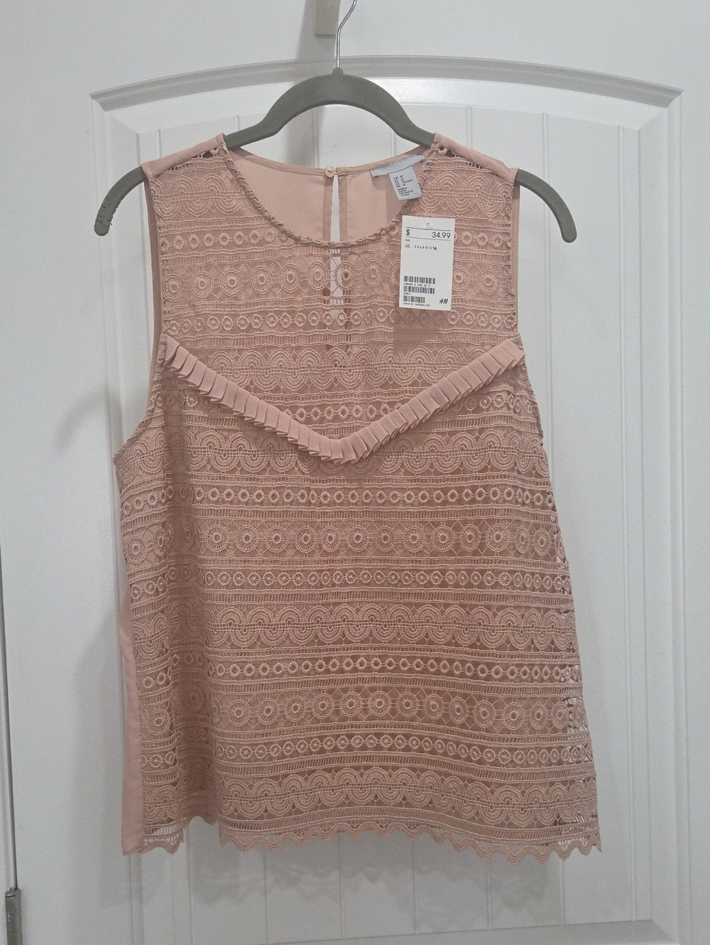 H & M Lace Tank In Blush, Keyhole Back, NWT, Size 14